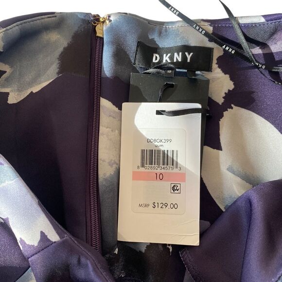 DKNY Purple Floral Cap Sleeve A-line Dress Sz 10 - Picture 10 of 11